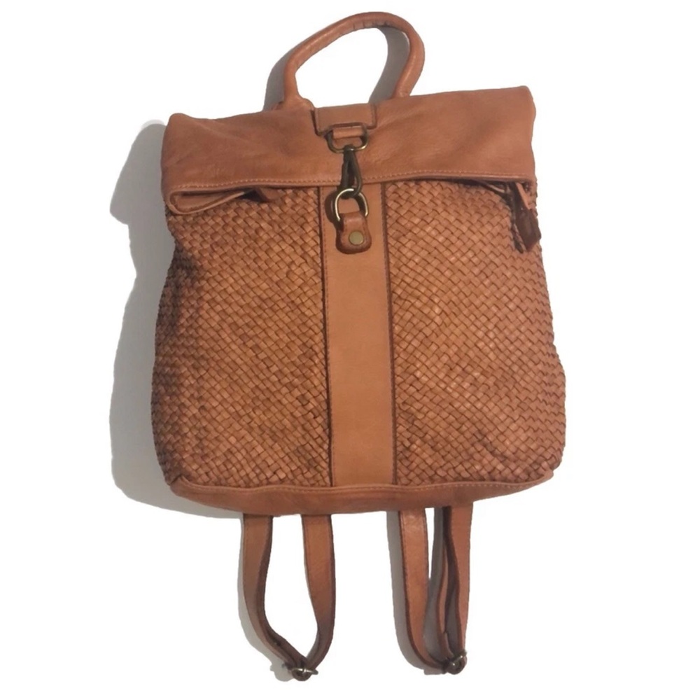 Sundance Genuine Italian Leather Woven Backpack Brown Vera Pelle Made In Italy